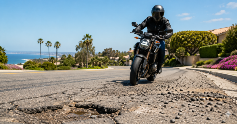 Motorcycle Accidents Caused by Potholes, Gravel, and Road Hazards in Spring: How California Claims Work